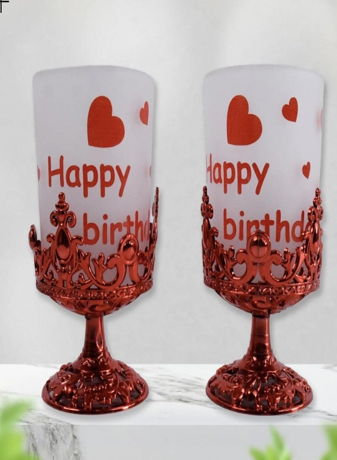 PremiumAV Happy Birthday Candle Holder Set - Decorative Red Cup Diya Stand with Heart Design for Celebrations, Cake Table & Party Decor (2 Pc) - Image 1